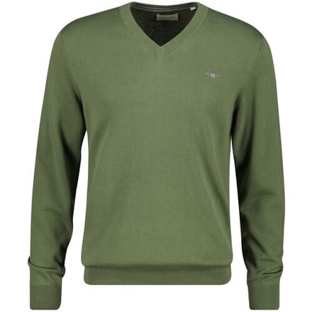 Gant Trui Classic Cotton V-Neck Dry Herb Green / male