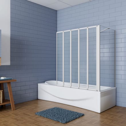 Aica Badwand 120x75x140cm 5-Delige Inklapbaar 4mm gehard glas-Grijs frame