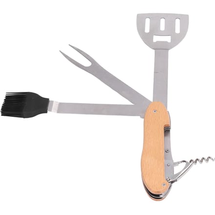 BBQ Gereedschap Set 5 in 1 Multifunctioneel Opvouwbaar Draagbaar Spatel Borstel Vork Flesopener Roestvrij gray