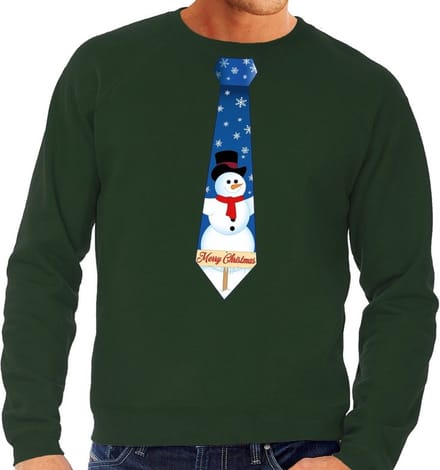 Foute kersttrui / sweater stropdas met sneeuwpop print groen voor heren M