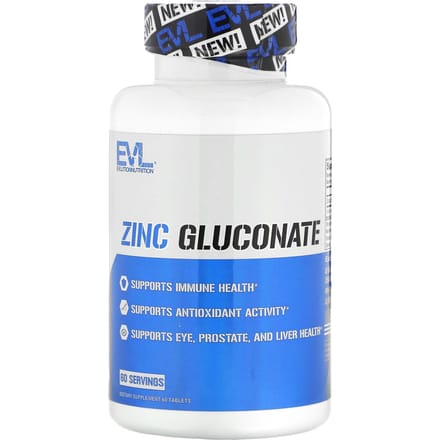 EVLution Nutrition, Gluconate de zinc, 76 mg, 60 comprimés