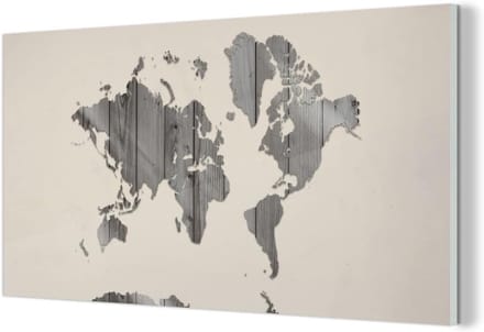Glasschilderij - 80x40 cm - Wereldkaart - Hout - Design