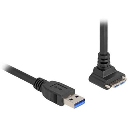 Delock USB 5 Gbps Cable USB Type-A male straight to USB Micro-B male with screw distance 18 mm 90° upwards angled 1 m black