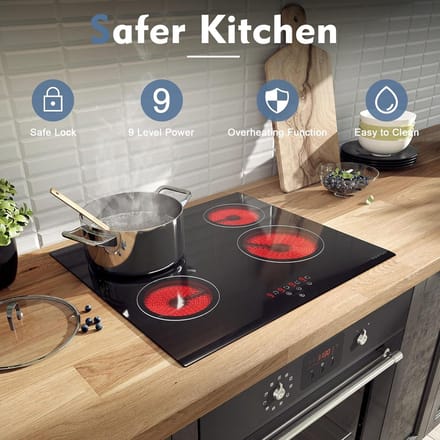 Keramische kookplaat 4 zones 60 cm met touch control en kinderbeveiliging