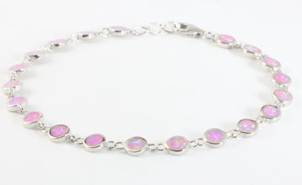 Hoogglans zilveren armband met roze opaal
