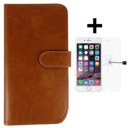 Excellent Wallet Case Geschikt voor Apple iPhone 6/6S Plus + gratis protector Bruin