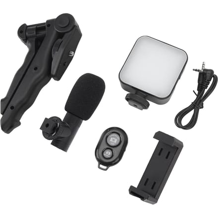 Kit vidéo vlog pour smartphone, éclairage LED, trépied, microphone, contrôleur, réduction du bruit black