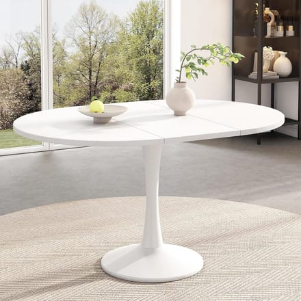 Uittrekbare Eettafel - Ovale Tafel - Ruimte Besparen - Modern Wit Design - 100-140 cm - Wit