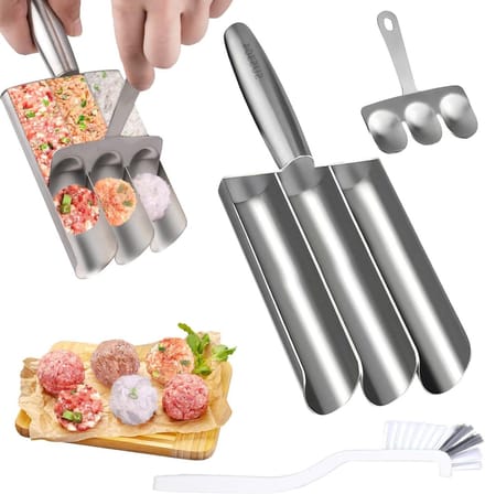 Gehaktbal Maker - Keuken Tool - Snel Koken - 3-in-1 Ontwerp - 1 Pond Capaciteit - Zilver