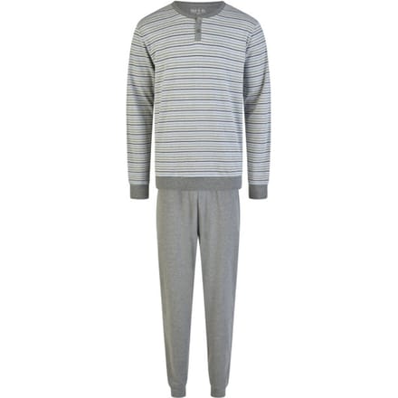 Phil & Co Heren Winter Pyjama Set Lang Interlock Grijs Gestreept - Maat M