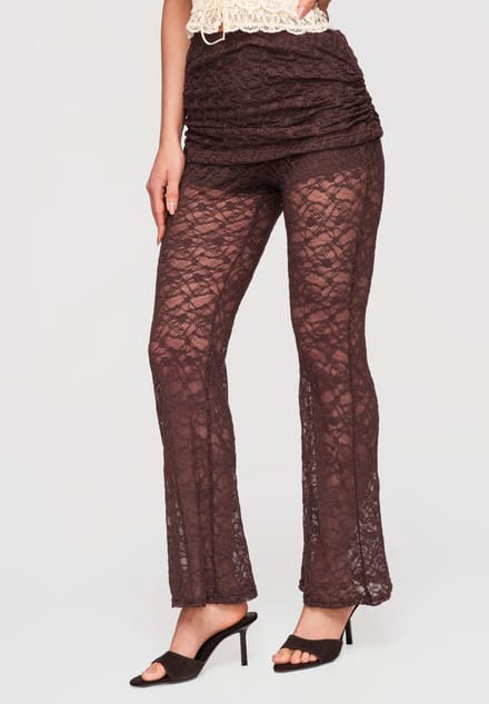 OMBRE Broek - Slim Fit - Gebloemd - Broek Bruin ONESIZE