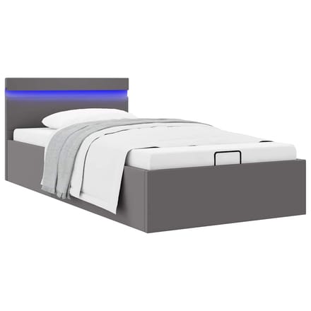 vidaXL - Bedframe - met - opslag - hydraulisch - LED - kunstleer - grijs - 100x200 - cm