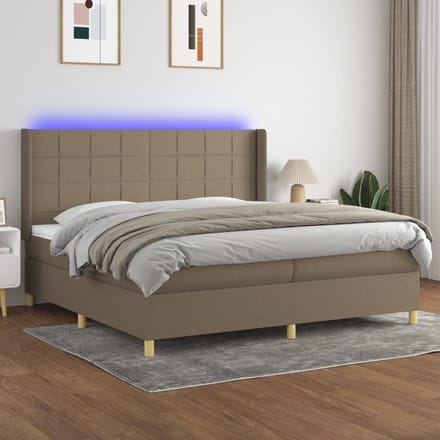 vidaXL - Boxspring - met - matras - en - LED - stof - taupe - 200x200 - cm