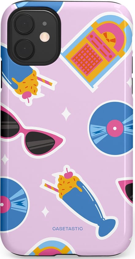 Casetastic hoesje geschikt voor Apple iPhone 11 - Dubbellaagse bescherming - Jukebox vibes - Fashion Case - Lichtroze Lavendel Wit Lichtblauw