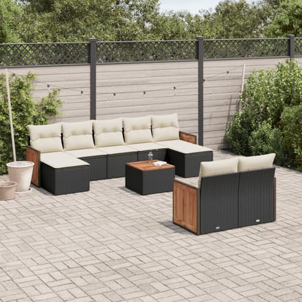 vidaXL - 10-delige - Loungeset - met - kussens - poly - rattan - zwart
