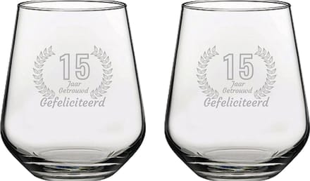 Gegraveerde set Drinkglazen 42,5cl Gefeliciteerd 15 jaar getrouwd