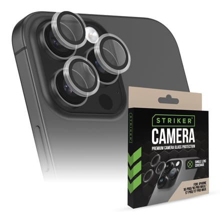 Striker Screenprotector geschikt voor Apple iPhone 16 Pro Glazen | Striker Single Lens Camera Lens Protector - Case Friendly - Zwart