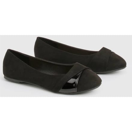 boohoo Dames Ruime pasvorm Twist-Front Ballet Flats | Zwart | Maat: 40