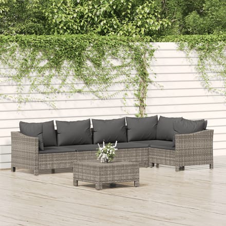 vidaXL - 6-delige - Loungeset - met - kussens - poly - rattan - grijs