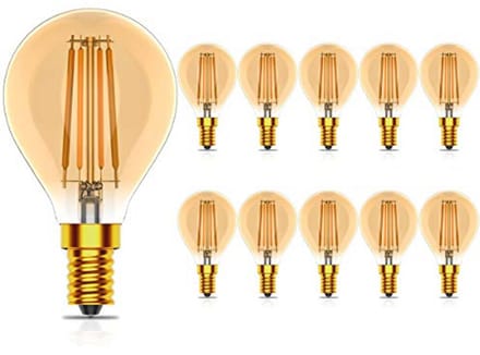 Pack van 10 Vintage E14 LED Gloeilampen 4W Druppelvorm Warm Wit Licht