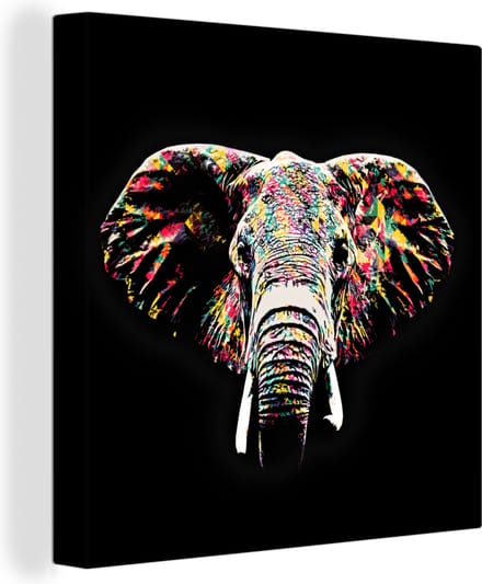 Canvas Schilderij Olifant - Dieren - Kleuren - 20x20 cm - Wanddecoratie