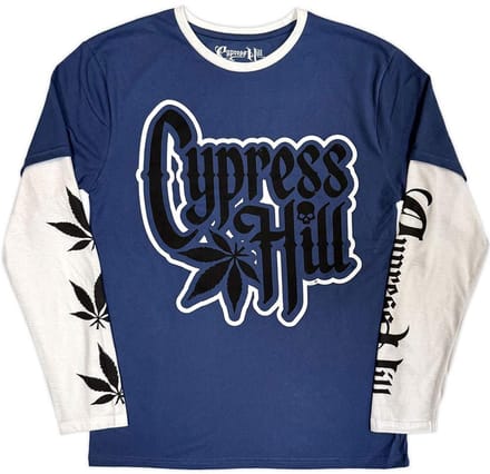 Cypress Hill - Leaf & Logo Longsleeve shirt - L - Donkerblauw/Wit