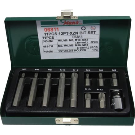 Zeskantschroevendraaierbit XZN HANS 10 mm 10 stuks (kort en lang)
