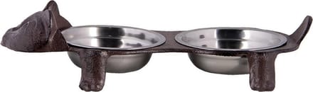 Clayre & Eef Voerbak hond Kat 42x18x8 cm Bruin IJzer