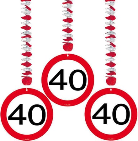 40 Jaar Verkeersbord Hangdecoratie - 3 stuks