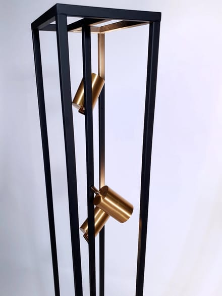 Vloerlamp - 4 Gu10 spotjes - goud / mat zwart - 166cm