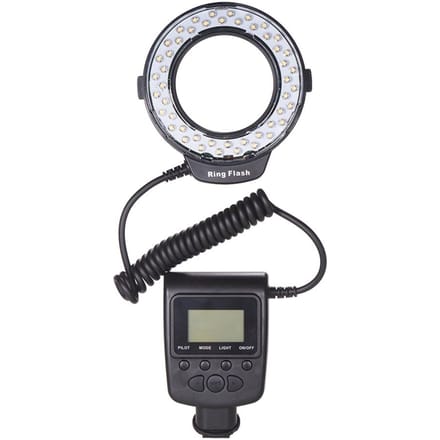 HD 130 Macro LED Ringflitser LCD Display 3000 15000K GN15 Vermogensregeling met 3 Flitsdiffusoren 8 Adapterringen voor zwart