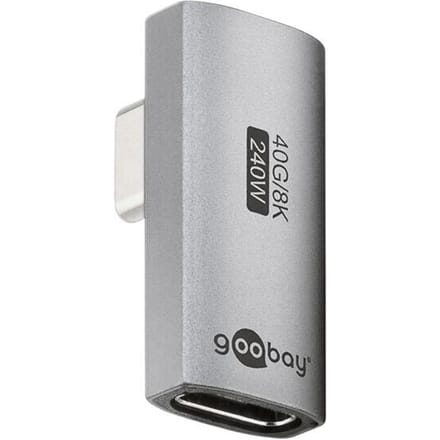 Goobay USB-C-adapter verticaal 90° gedraaid, USB4, USB-C naar USB-C, zilveren
