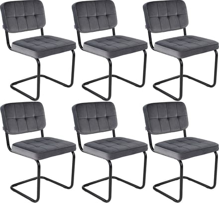 KICK® IVY Eetkamerstoelen – Set van 6 – Velvet – Buisframe – Donkergrijs