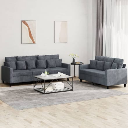 vidaXL - 2-delige - Loungeset - met - kussens - fluweel - donkergrijs