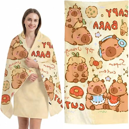 Strandlaken Capybara - Microvezel Handdoek - Snel Drogen - Dubbelzijdig Bedrukt - 75 x 150 cm - Multicolor