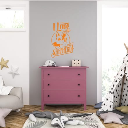 Muursticker - I Love My Shepard - 46,4 x 72,8 - Oranje