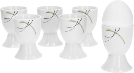 Set van 6 Donna eierdopjes 4.8cm - wit porselein met lijndecoratie 6 stuks