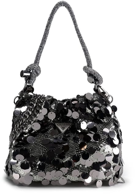 GUESS schoudertas handtas Holiday Shine Top Handle Pouch Pewter antraciet