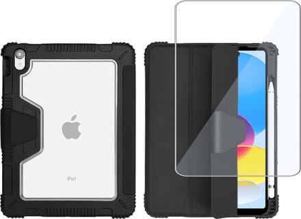 Geschikt voor iPad 2025 (A16) & 10.9 2022 Tablet hoes + Screenprotector – Gehard Glas Cover + Book Case