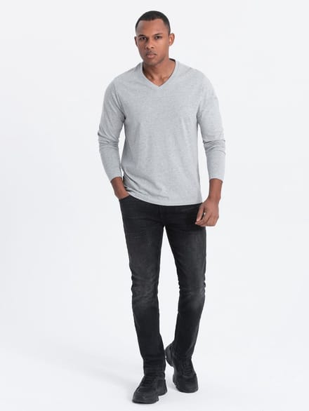 OMBRE Longsleeve - Regular Fit - Katoen - Lange Mouw Grijs Gemêleerd S