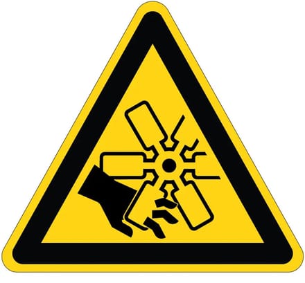 Roterende messen waarschuwingssticker - W088 | 10 cm