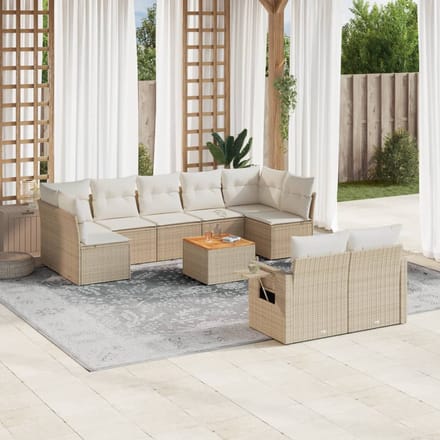 vidaXL - 10-delige - Loungeset - met - kussens - poly - rattan - beige