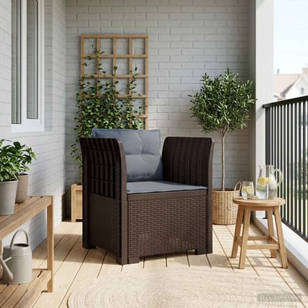 vidaXL - Eén-zits - Fauteuil - met - Kussens - Rieten - Look - PP - Bruin