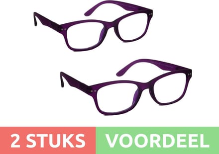Computer bril - violet rechthoekig sterkte +3.0 - 2 stuks - blauw licht filter - blue blocker leesbril