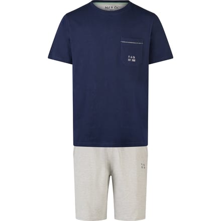 Phil & Co Heren Korte Pyjama Set Shortama Donkerblauw/Grijs Gestreept - Maat XL