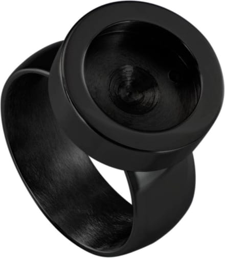 Quiges - RVS Dames Mini Munt Ring Zwart - SLSR00918 - Maat 18