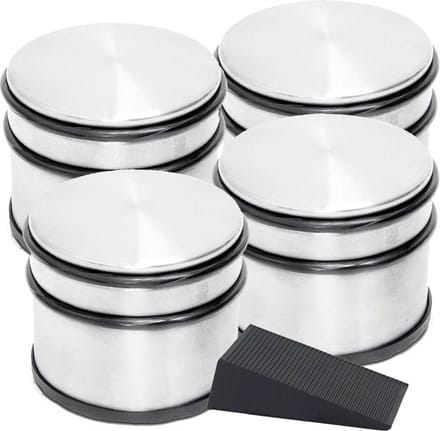RVS deurstopper met rubberen bescherming + gratis deurwig zwart - 9 x 7.5 cm - 1.1 kg