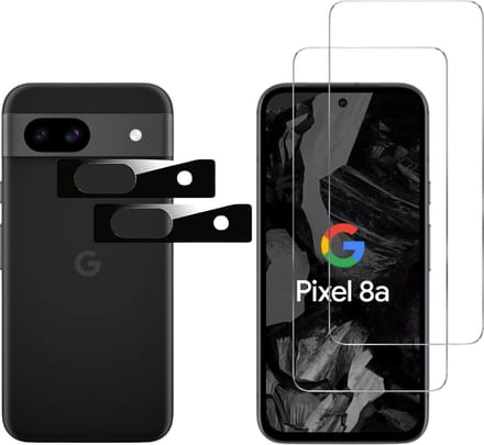 Screenprotector geschikt voor Google Pixel 8A - 2 stuks Beschermglas van glas Transparante glazen schermbeschermfolie + 2 stuks Camera Protector