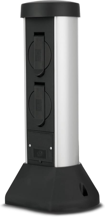 Buitenstopcontact met 2 Geaarde Aansluitingen - Tuincontactdoos 3500W, IP44, Hoogte 36cm, 2m Kabel