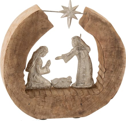 J-Line decoratie Kerststal - aluminium/hout - zilver